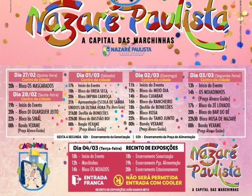 Programação Oficial - Carnaval de Marchinhas 2025 de Nazaré Paulista